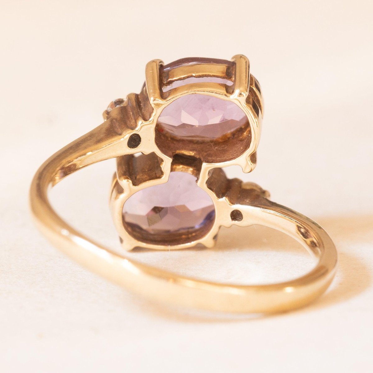 Vintage Toi Et Moi Ring in 9K Yellow Gold with Amethysts and White Spinels, 2000s