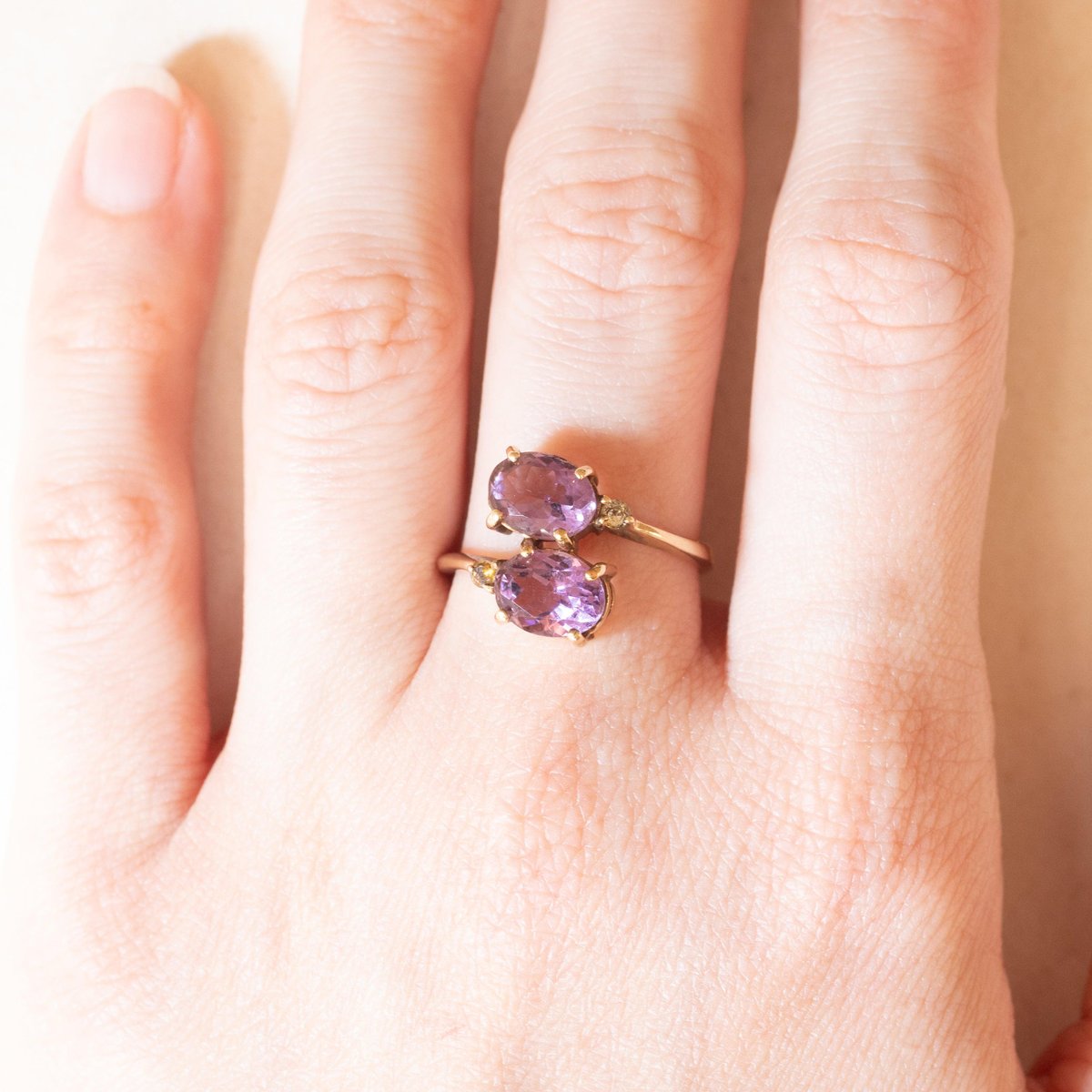 Vintage Toi Et Moi Ring in 9K Yellow Gold with Amethysts and White Spinels, 2000s