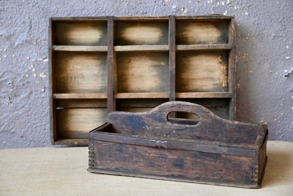 Vintage Tool Boxes in Wood and Metal, 1940s, Set of 2-AIU-2027203