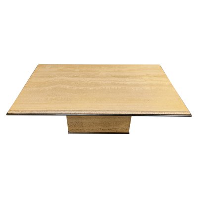 Vintage Travertine and Brass Coffee Table from Fedam, 1970s-IRH-961744