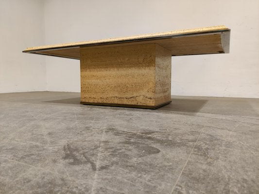 Vintage Travertine and Brass Coffee Table from Fedam, 1970s-IRH-961744