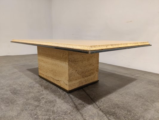 Vintage Travertine and Brass Coffee Table from Fedam, 1970s-IRH-961744