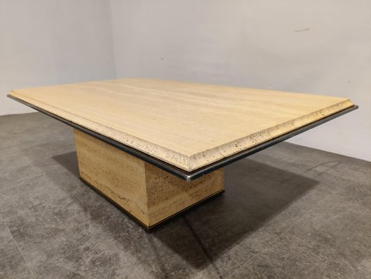 Vintage Travertine and Brass Coffee Table from Fedam, 1970s-IRH-961744