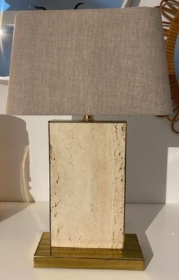 Vintage Travertine & Brass Table Lamp, 1970s-TIE-1790264