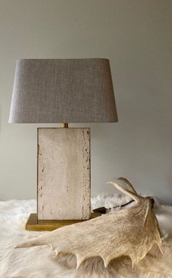 Vintage Travertine & Brass Table Lamp, 1970s-TIE-1790264