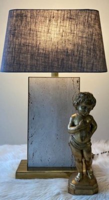 Vintage Travertine & Brass Table Lamp, 1970s-TIE-1790264