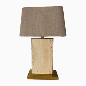 Vintage Travertine & Brass Table Lamp, 1970s-TIE-1790264