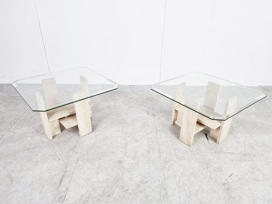 Vintage Travertine Side Tables by Willy Ballez from Design M, 1970s, Set of 2-IRH-1324433