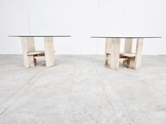 Vintage Travertine Side Tables by Willy Ballez from Design M, 1970s, Set of 2-IRH-1324433