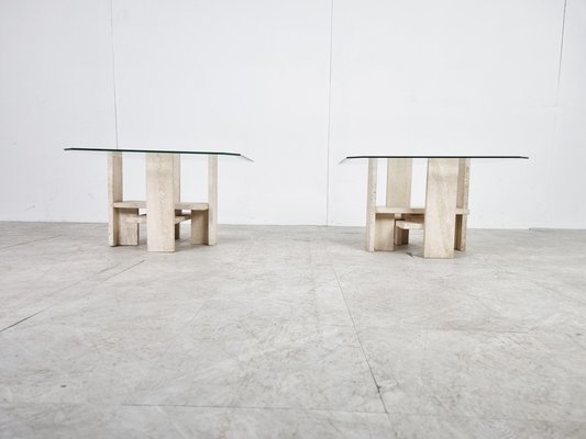 Vintage Travertine Side Tables by Willy Ballez from Design M, 1970s, Set of 2-IRH-1324433