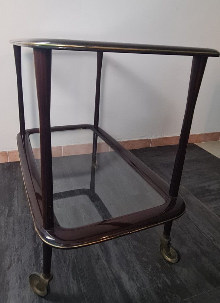 Vintage Trolley in Mahogany and Glass by Cesare Lacca, 1950