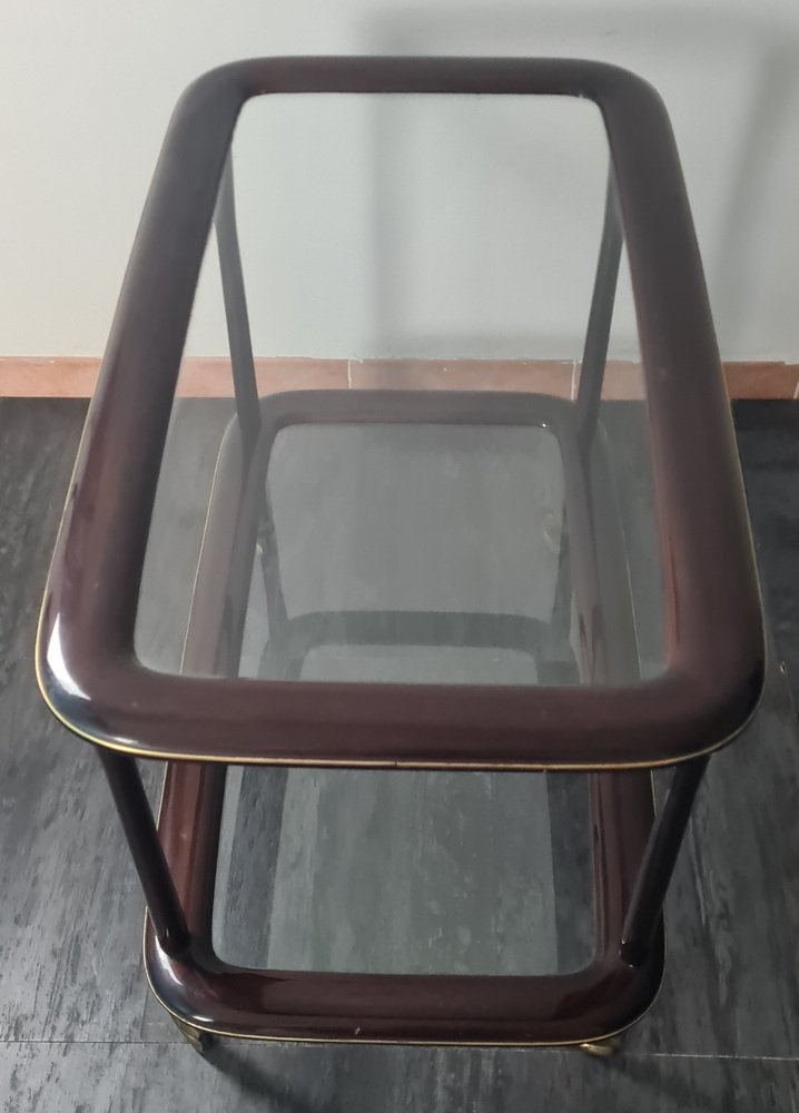 Vintage Trolley in Mahogany and Glass by Cesare Lacca, 1950