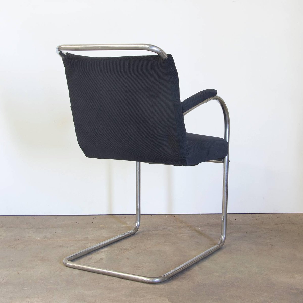 Vintage Tubular Side Chair with Black Manchester Fabric, 1930s