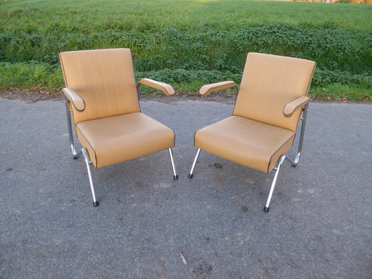 Vintage Tubular Steel Armchairs, 1950s, Set of 2