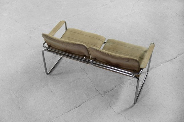 Vintage Tubular Steel Leather 2-Seater Sofa, 1960s-ZAA-1104579