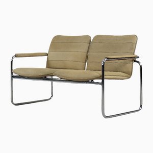 Vintage Tubular Steel Leather 2-Seater Sofa, 1960s-ZAA-1104579