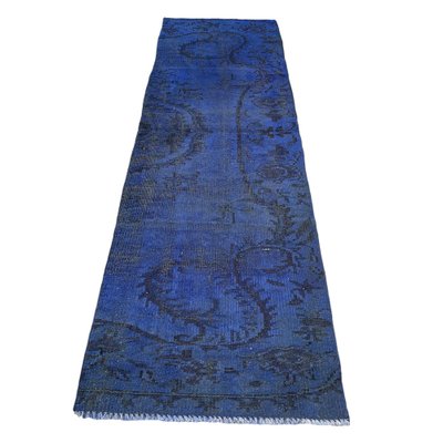 Vintage Turkish Blue Runner Rug-AIV-1332965