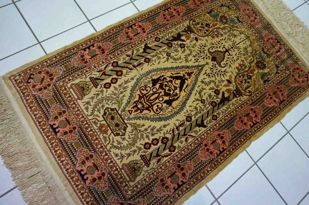 Vintage Turkish Handmade Hereke Silk Prayer Rug, 1970s