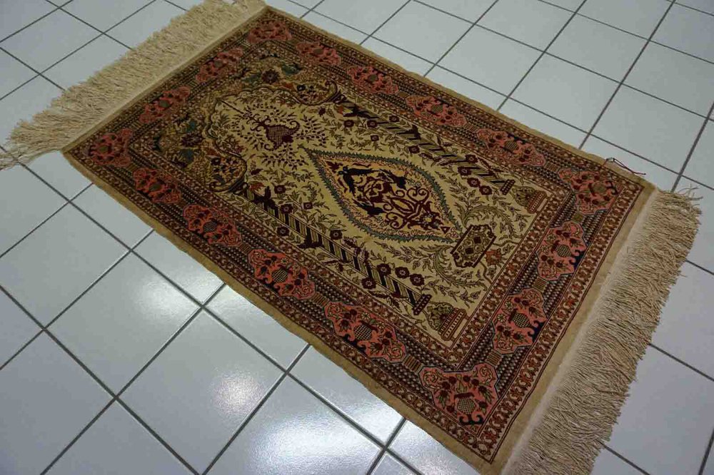 Vintage Turkish Handmade Hereke Silk Prayer Rug, 1970s