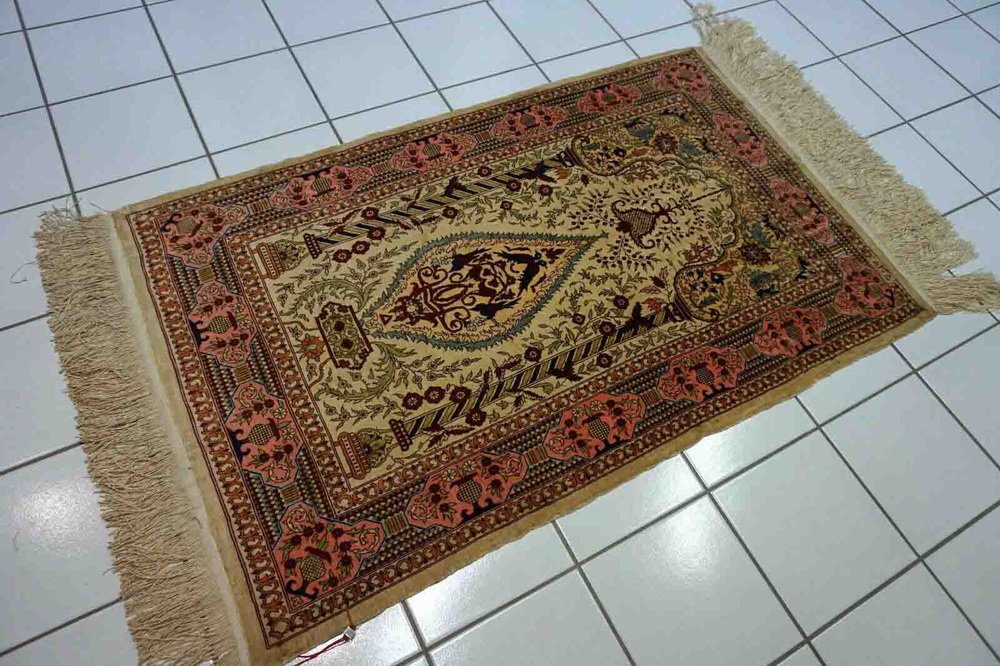 Vintage Turkish Handmade Hereke Silk Prayer Rug, 1970s