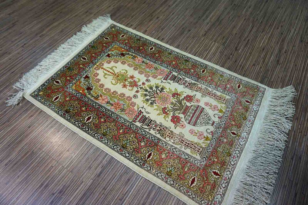 Vintage Turkish Handmade Hereke Silk Rug, 1970s