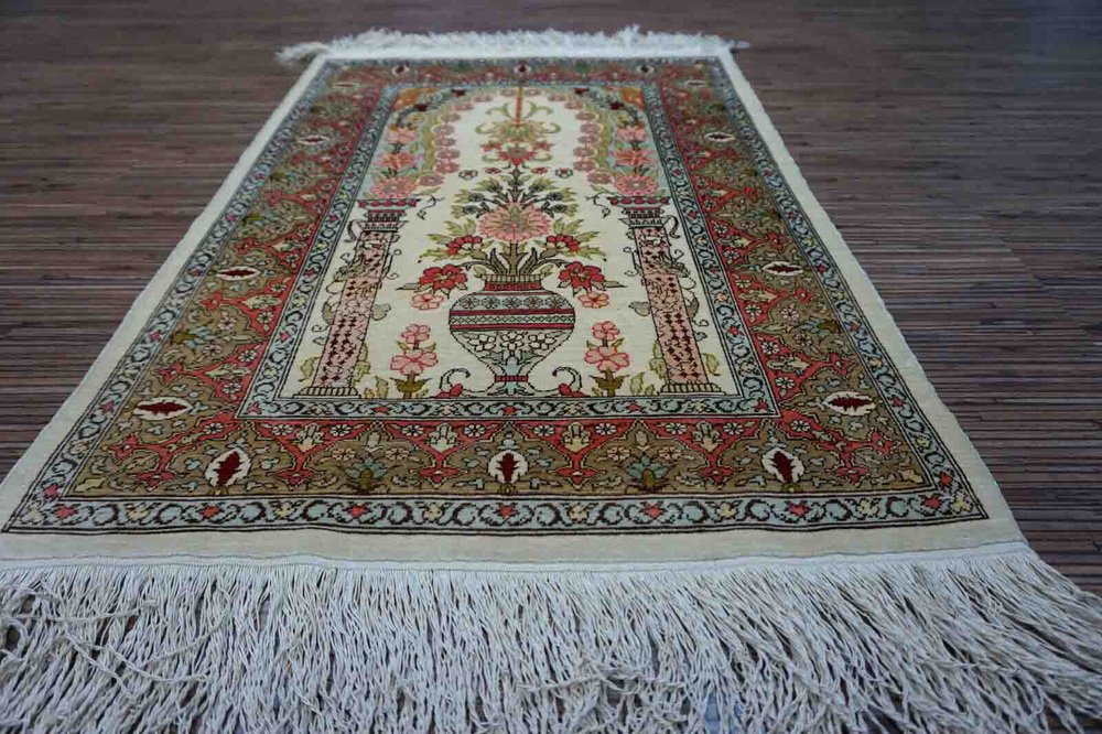 Vintage Turkish Handmade Hereke Silk Rug, 1970s