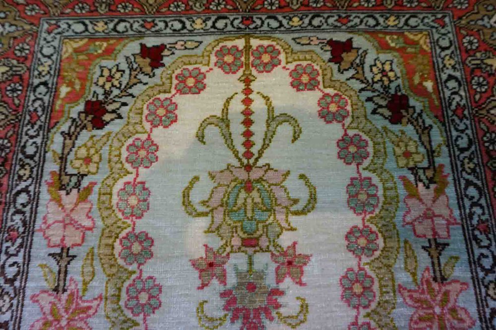 Vintage Turkish Handmade Hereke Silk Rug, 1970s