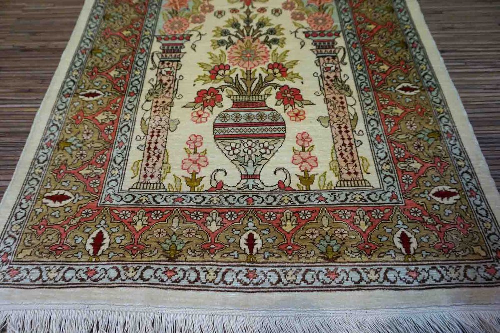 Vintage Turkish Handmade Hereke Silk Rug, 1970s