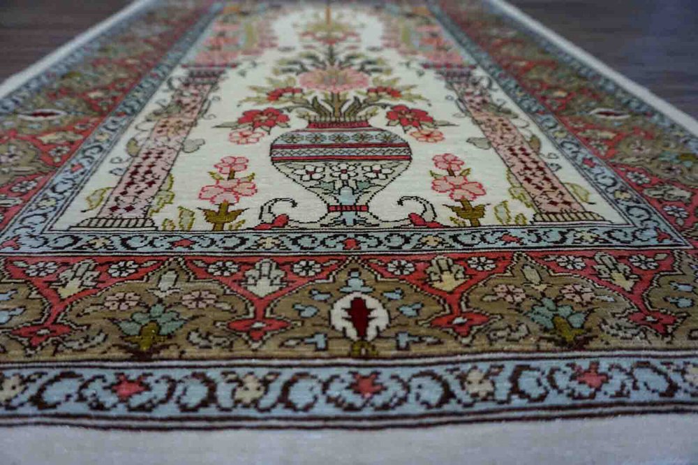 Vintage Turkish Handmade Hereke Silk Rug, 1970s