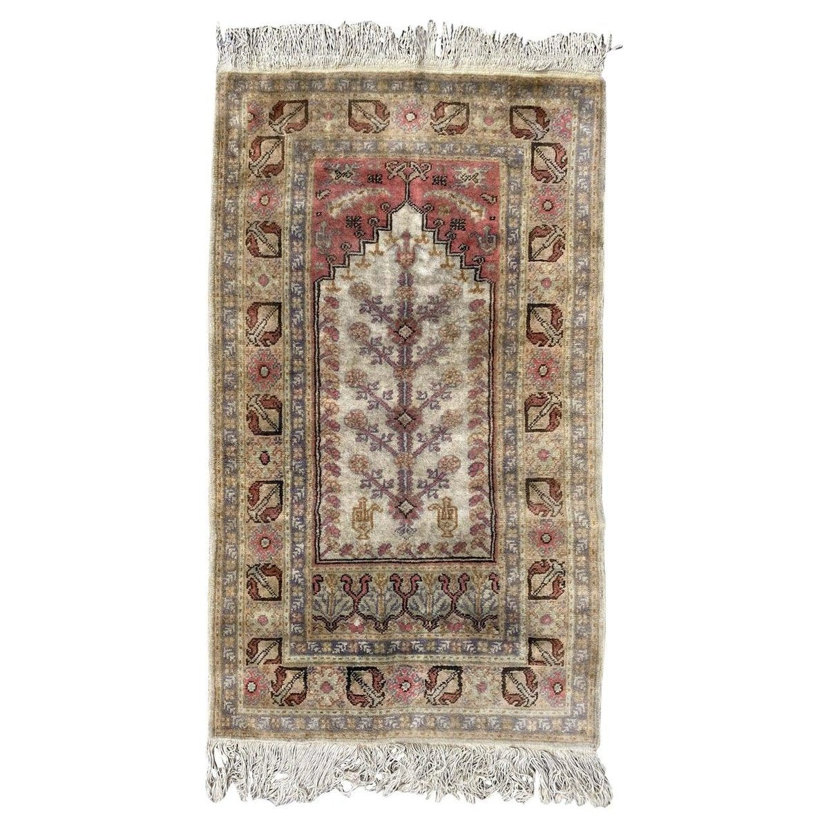 Vintage Turkish Silk & Cotton Kayseri Rug