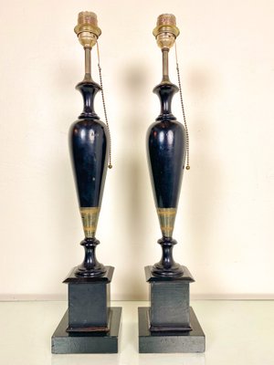 Vintage Turned Wood Table Lamps, 1950s, Set of 2-WZZ-1718061