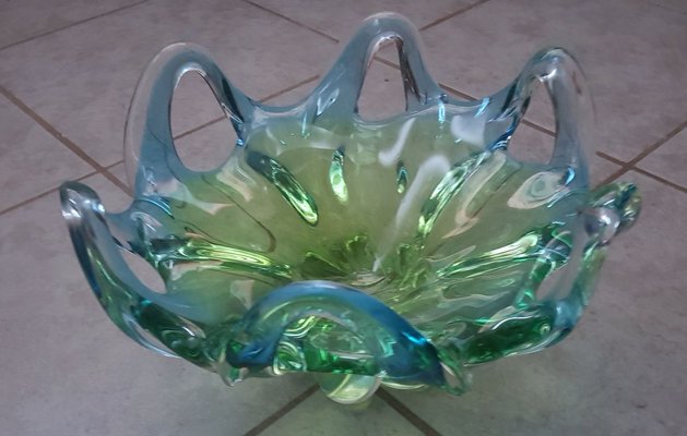 Vintage Turquoise Blue & Green Murano Glass Bowl, 1950s-QDP-894433