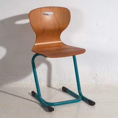 Vintage Turquoise Blue School Chairs, 1950, Set of 4-ZNJ-2035309