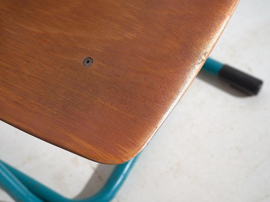 Vintage Turquoise Blue School Chairs, 1950, Set of 4-ZNJ-2035309