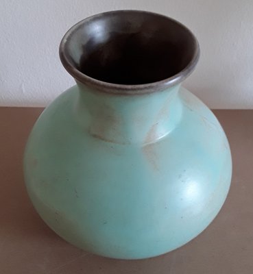 Vintage Turquoise Glazed Ceramic Vase, 1970s-HOI-1358222