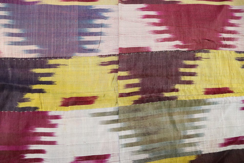 Vintage Uzbek Tribal Silk Ikat Wall Hanging, 1920s