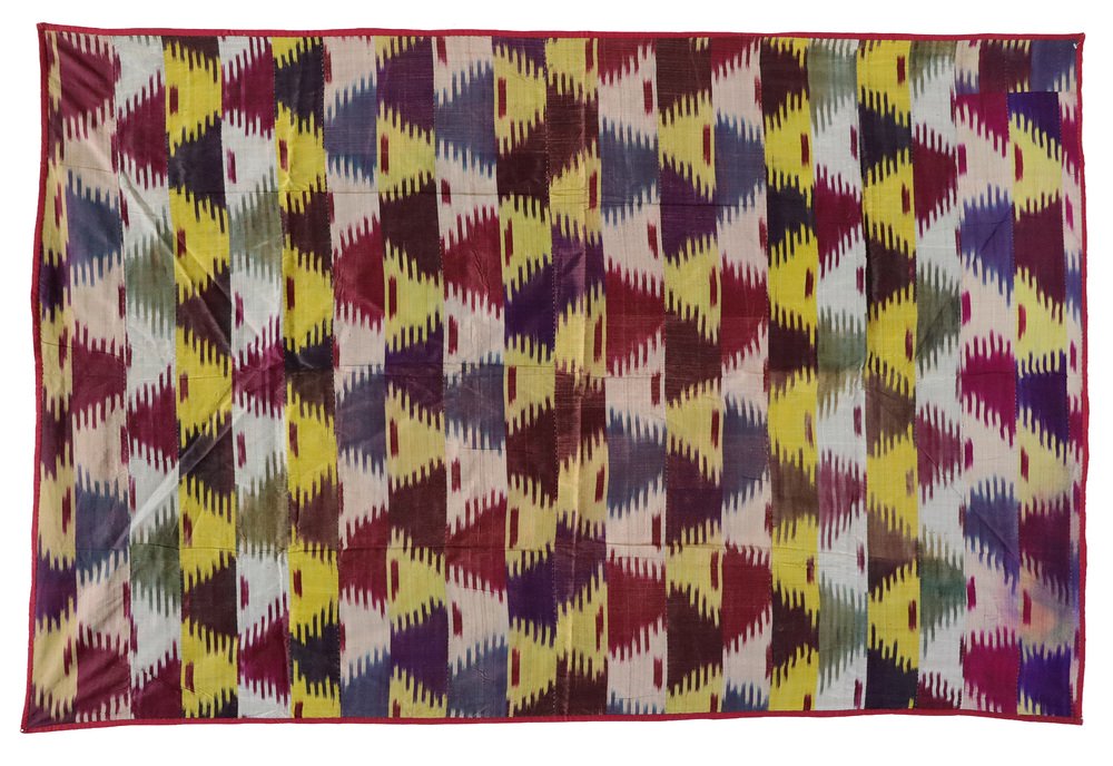 Vintage Uzbek Tribal Silk Ikat Wall Hanging, 1920s