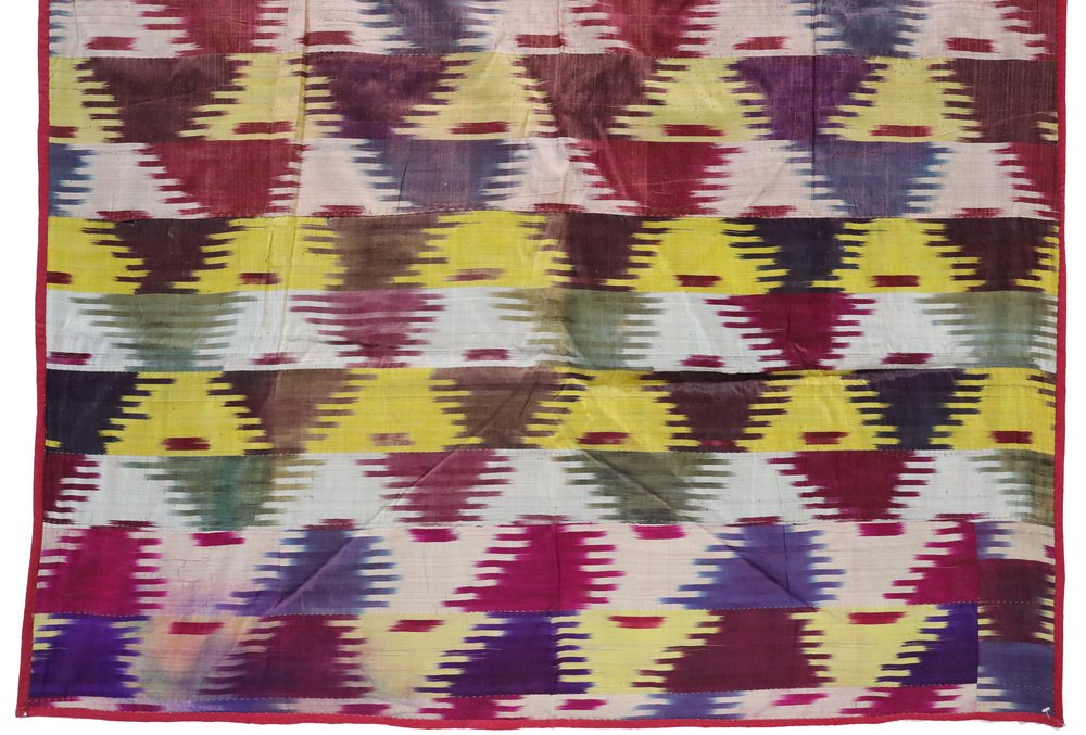 Vintage Uzbek Tribal Silk Ikat Wall Hanging, 1920s