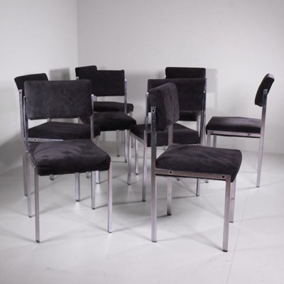 Vintage Velvet and Steel Chairs, 1980, Set of 4-VJY-2035532