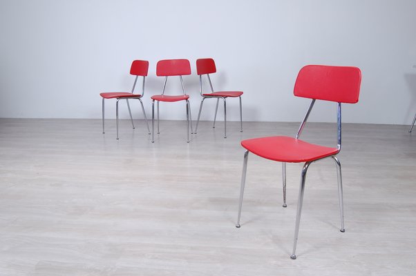 Vintage Vinyl Kitchen Chairs in Red, Set of 4-XSG-911357