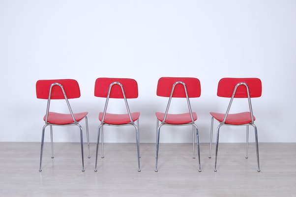 Vintage Vinyl Kitchen Chairs in Red, Set of 4-XSG-911357