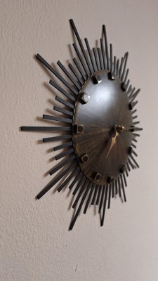 Vintage Wall Clock Sunburst with Brown Dial and Black Metal Rays from Luxus, 1970s-HOI-2043212