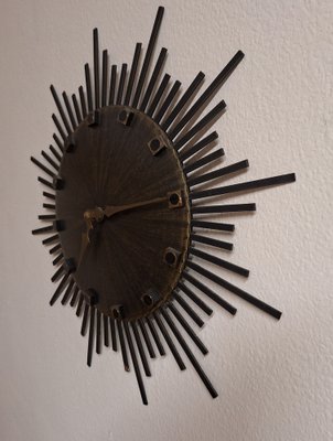 Vintage Wall Clock Sunburst with Brown Dial and Black Metal Rays from Luxus, 1970s-HOI-2043212