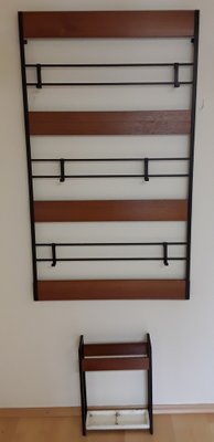 Vintage Wall Coat Racks with a Black Iron Frame & 6 Adjustable Hooks on Teak Strips, 1970s, Set of 2-HOI-1397128