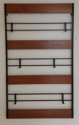 Vintage Wall Coat Racks with a Black Iron Frame & 6 Adjustable Hooks on Teak Strips, 1970s, Set of 2-HOI-1397128