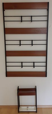 Vintage Wall Coat Racks with a Black Iron Frame & 6 Adjustable Hooks on Teak Strips, 1970s, Set of 2-HOI-1397128