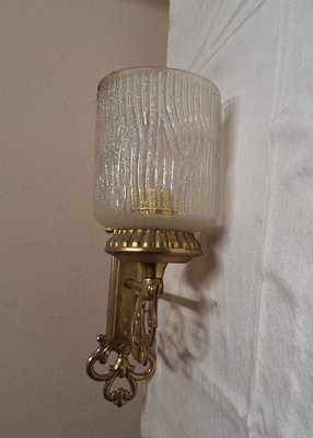 Vintage Wall Lamp with a Brass and Bronze Frame and a Fluted Glass Shade, 1970s-HOI-2018220