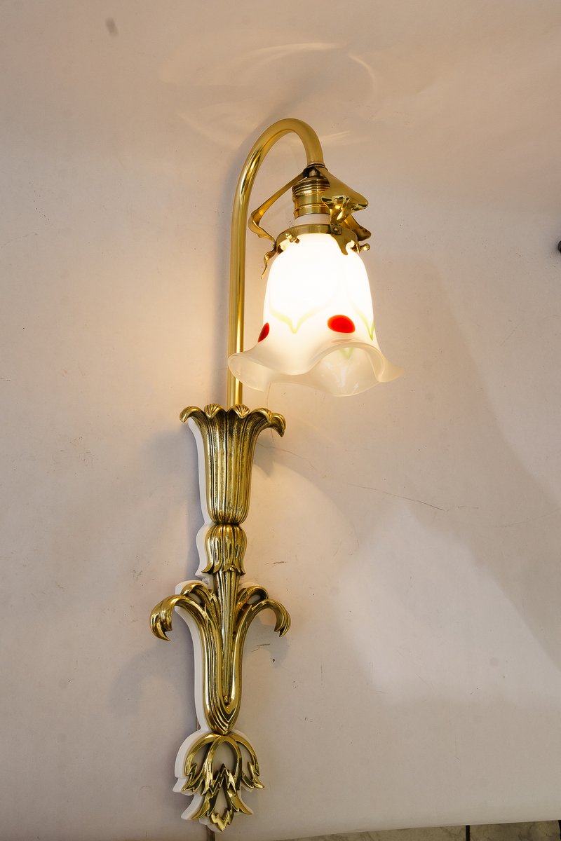 Vintage Wall Lamp with Glass Shade, 1908