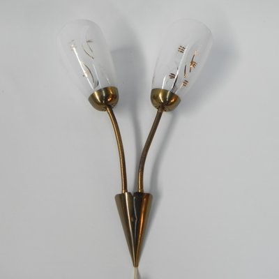 Vintage Wall Lamp with Tube Rods and 2 Glass Shades, 1950s-TL-1450001