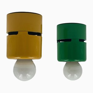 Vintage Wall Lamps in Green and Yellow from Stilnovo, 1980s, Set of 2-YSC-2022748